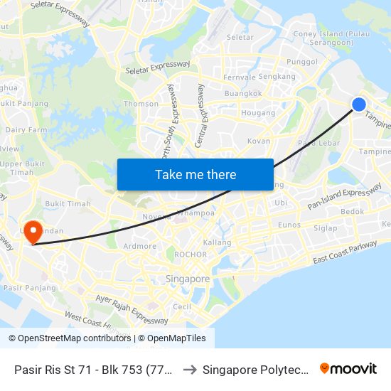 Pasir Ris St 71 - Blk 753 (77291) to Singapore Polytechnic map