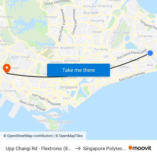 Upp Changi Rd - Flextronic (85079) to Singapore Polytechnic map