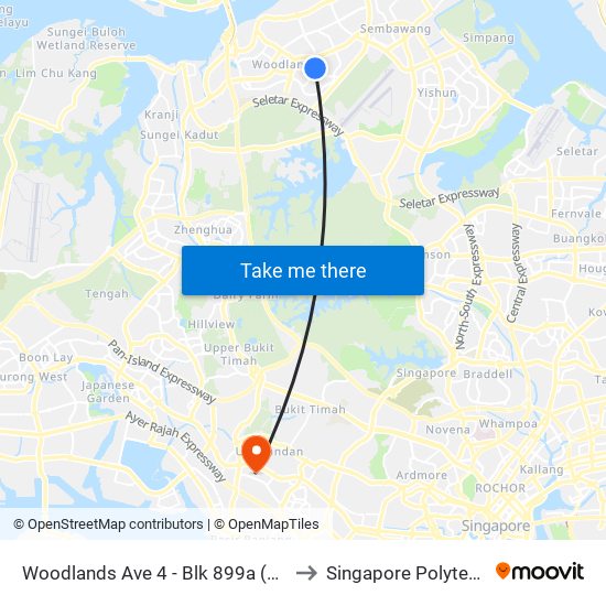 Woodlands Ave 4 - Blk 899a (46681) to Singapore Polytechnic map