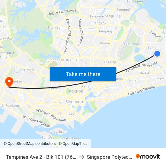 Tampines Ave 2 - Blk 101 (76079) to Singapore Polytechnic map