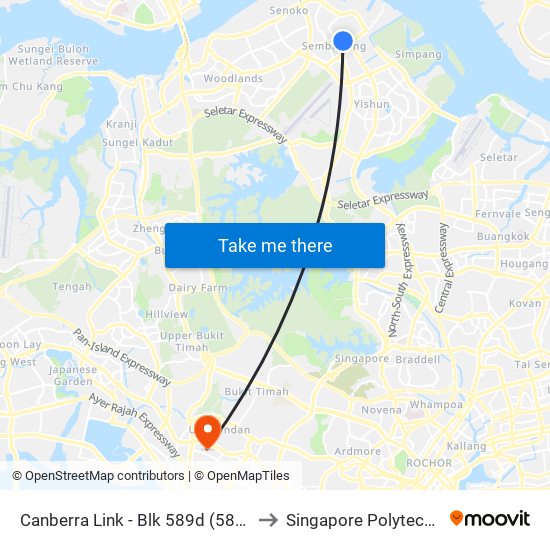 Canberra Link - Blk 589d (58331) to Singapore Polytechnic map
