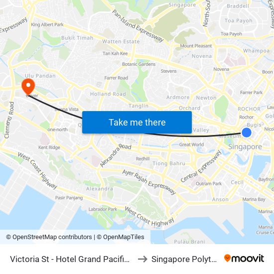 Victoria St - Hotel Grand Pacific (01012) to Singapore Polytechnic map