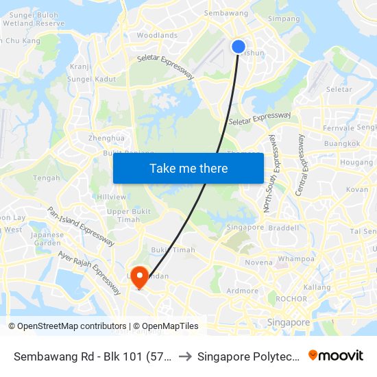 Sembawang Rd - Blk 101 (57119) to Singapore Polytechnic map