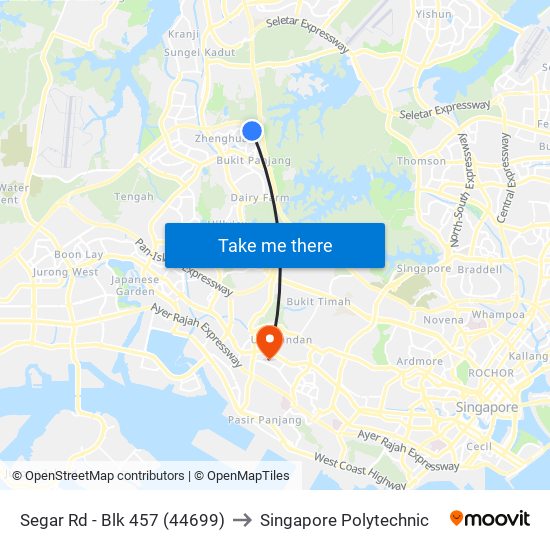 Segar Rd - Blk 457 (44699) to Singapore Polytechnic map