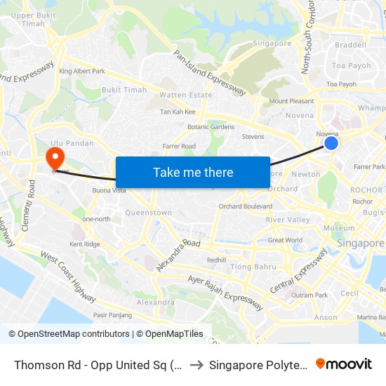 Thomson Rd - Opp United Sq (50029) to Singapore Polytechnic map