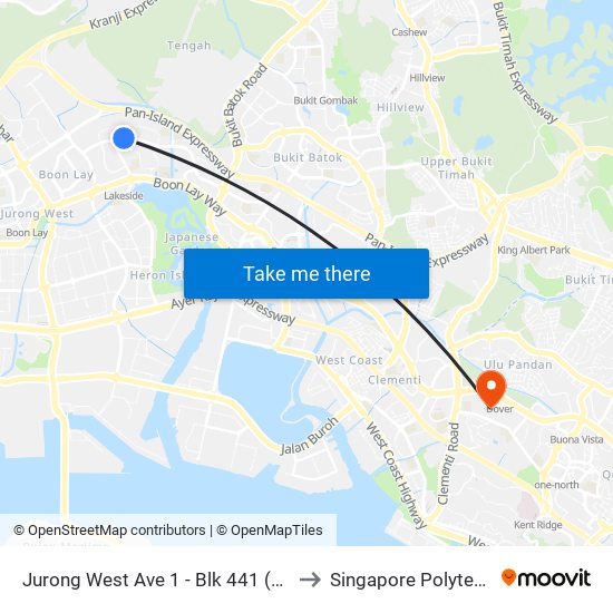Jurong West Ave 1 - Blk 441 (28529) to Singapore Polytechnic map
