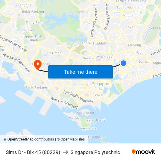 Sims Dr - Blk 45 (80229) to Singapore Polytechnic map