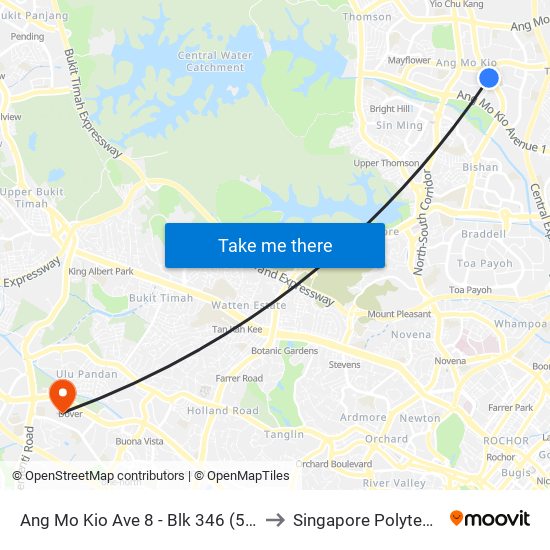 Ang Mo Kio Ave 8 - Blk 346 (54331) to Singapore Polytechnic map