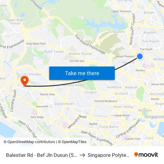 Balestier Rd - Bef Jln Dusun (50161) to Singapore Polytechnic map