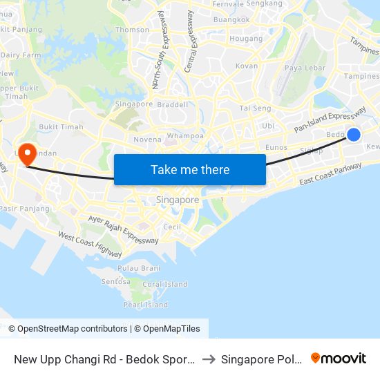 New Upp Changi Rd - Bedok Sports Cplx (84051) to Singapore Polytechnic map