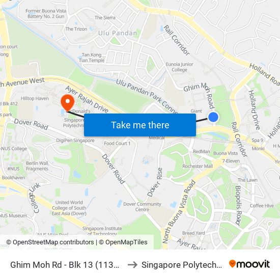 Ghim Moh Rd - Blk 13 (11351) to Singapore Polytechnic map