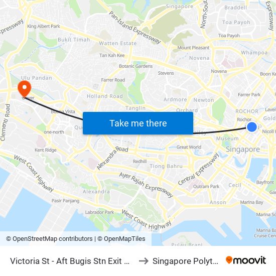 Victoria St - Aft Bugis Stn Exit C (01119) to Singapore Polytechnic map