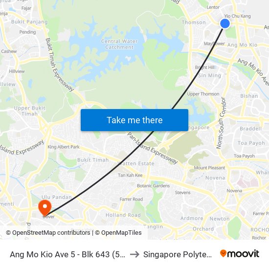 Ang Mo Kio Ave 5 - Blk 643 (54451) to Singapore Polytechnic map