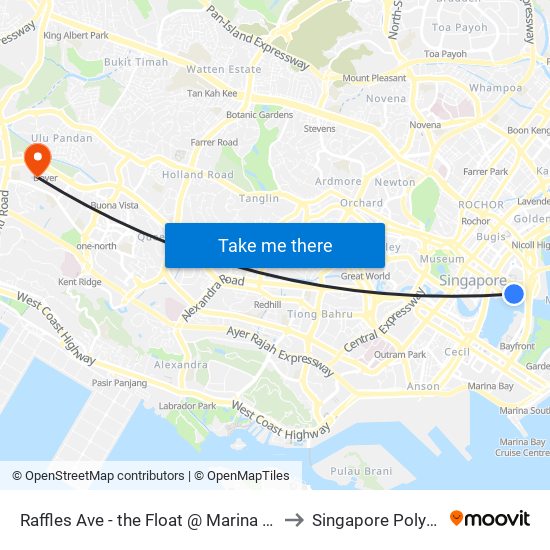 Raffles Ave - the Float @ Marina Bay (02051) to Singapore Polytechnic map