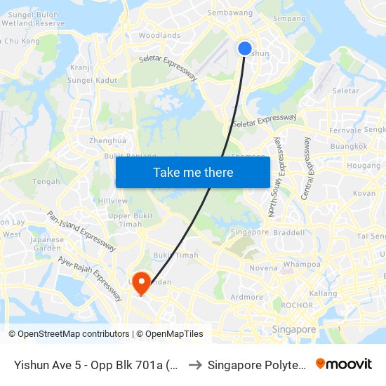 Yishun Ave 5 - Opp Blk 701a (59119) to Singapore Polytechnic map