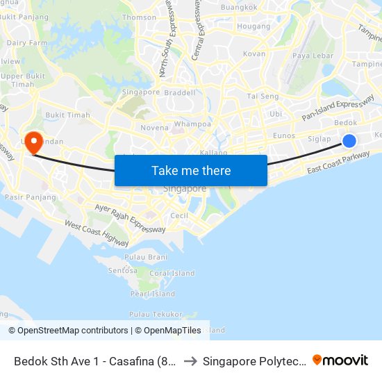 Bedok Sth Ave 1 - Casafina (84151) to Singapore Polytechnic map