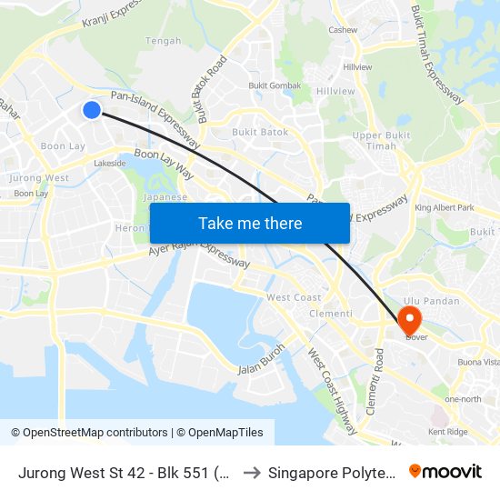 Jurong West St 42 - Blk 551 (28541) to Singapore Polytechnic map