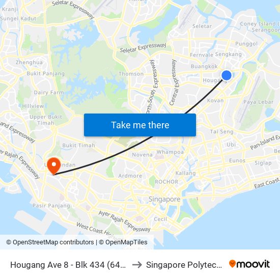 Hougang Ave 8 - Blk 434 (64039) to Singapore Polytechnic map