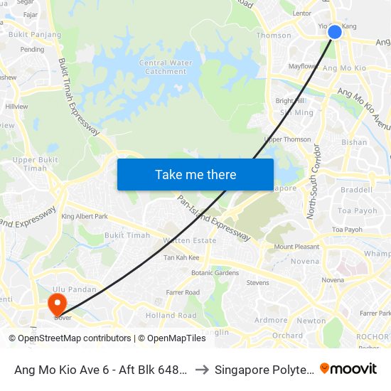 Ang Mo Kio Ave 6 - Aft Blk 648 (55201) to Singapore Polytechnic map