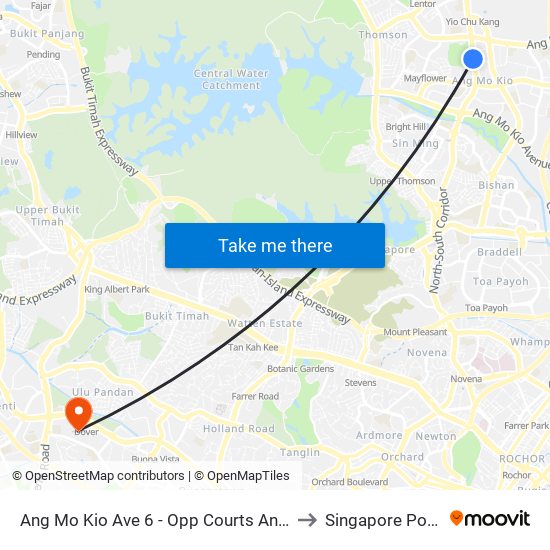 Ang Mo Kio Ave 6 - Opp Courts Ang Mo Kio (54041) to Singapore Polytechnic map