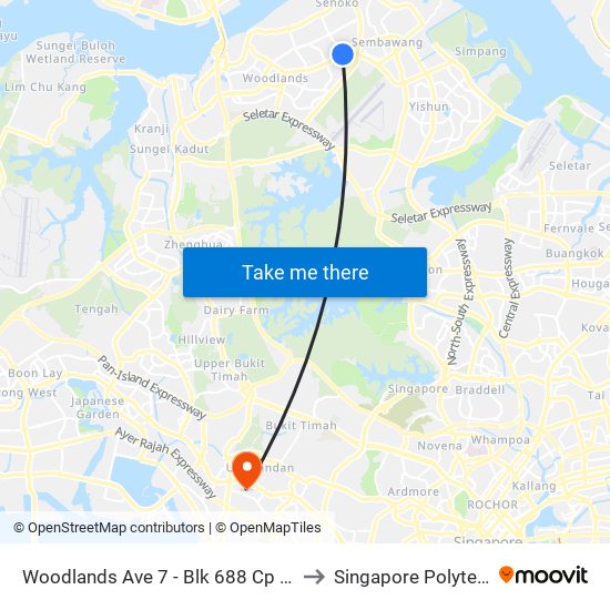 Woodlands Ave 7 - Blk 688 Cp (47619) to Singapore Polytechnic map