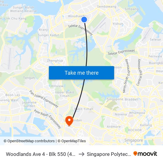 Woodlands Ave 4 - Blk 550 (46651) to Singapore Polytechnic map