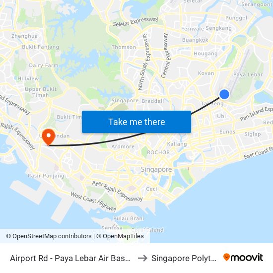 Airport Rd - Paya Lebar Air Base (71189) to Singapore Polytechnic map