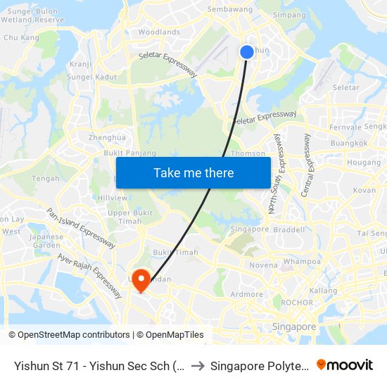 Yishun St 71 - Yishun Sec Sch (59511) to Singapore Polytechnic map