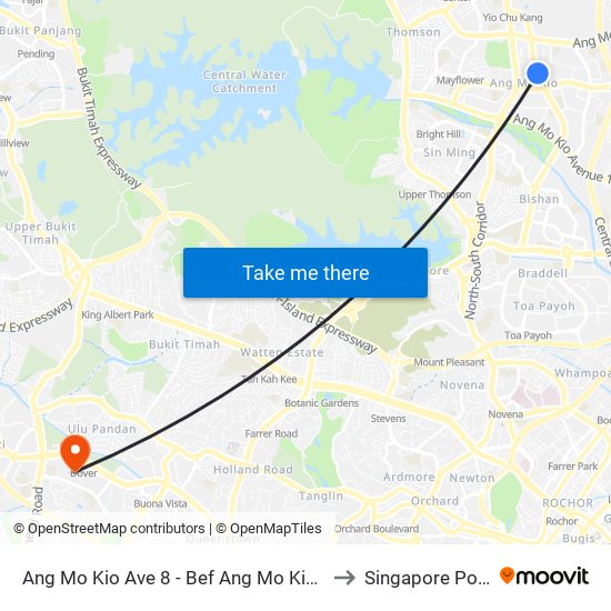 Ang Mo Kio Ave 8 - Bef Ang Mo Kio Stn Exit B (54399) to Singapore Polytechnic map