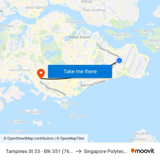 Tampines St 33 - Blk 351 (76439) to Singapore Polytechnic map