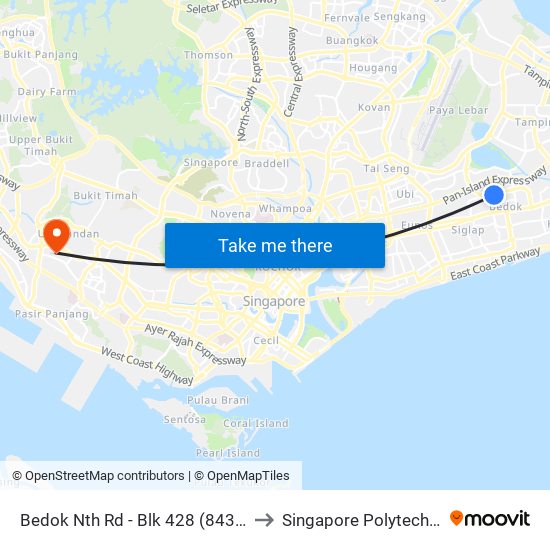 Bedok Nth Rd - Blk 428 (84319) to Singapore Polytechnic map