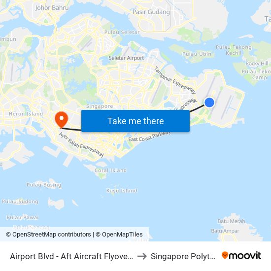 Airport Blvd - Aft Aircraft Flyover (95011) to Singapore Polytechnic map