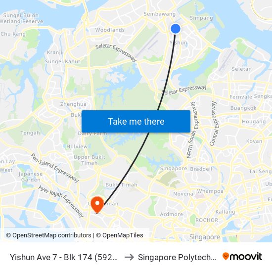 Yishun Ave 7 - Blk 174 (59261) to Singapore Polytechnic map