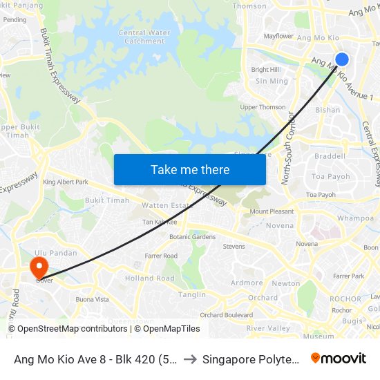 Ang Mo Kio Ave 8 - Blk 420 (54329) to Singapore Polytechnic map