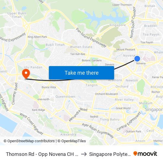 Thomson Rd - Opp Novena CH (50031) to Singapore Polytechnic map