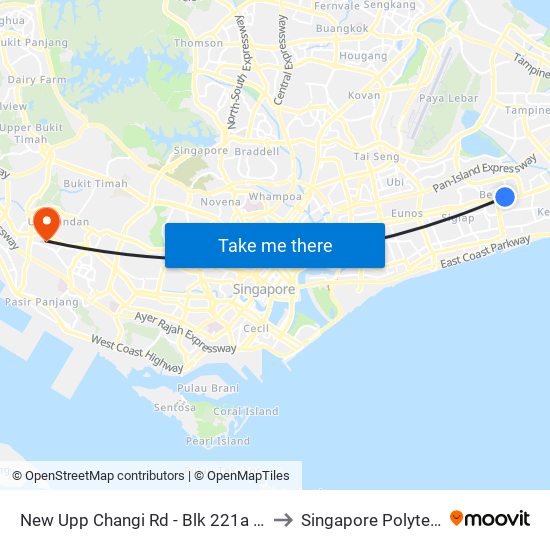 New Upp Changi Rd - Blk 221a (84041) to Singapore Polytechnic map