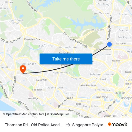 Thomson Rd - Old Police Acad (51021) to Singapore Polytechnic map