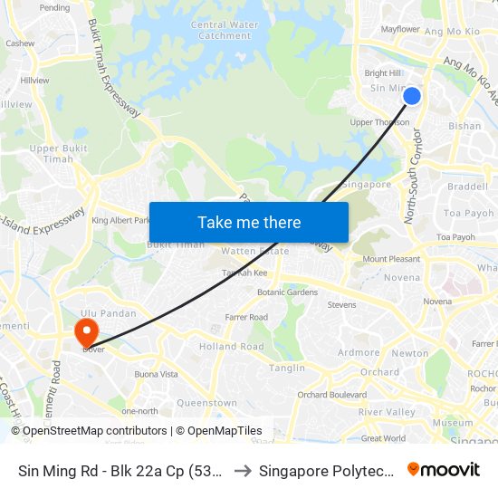 Sin Ming Rd - Blk 22a Cp (53199) to Singapore Polytechnic map