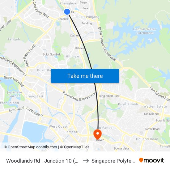 Woodlands Rd - Junction 10 (44041) to Singapore Polytechnic map