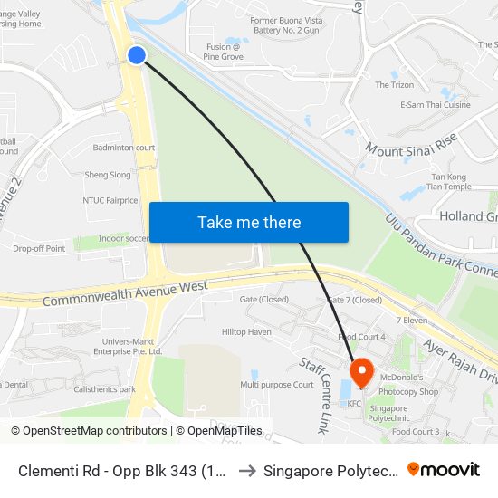 Clementi Rd - Opp Blk 343 (17119) to Singapore Polytechnic map