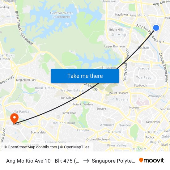 Ang Mo Kio Ave 10 - Blk 475 (54379) to Singapore Polytechnic map