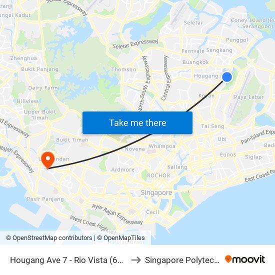 Hougang Ave 7 - Rio Vista (64329) to Singapore Polytechnic map