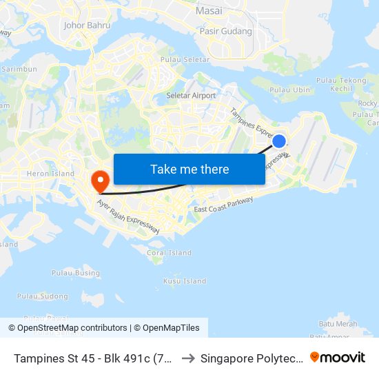 Tampines St 45 - Blk 491c (76279) to Singapore Polytechnic map