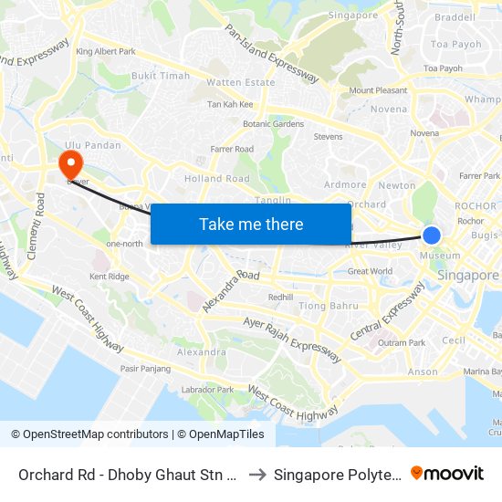 Orchard Rd - Dhoby Ghaut Stn (08057) to Singapore Polytechnic map