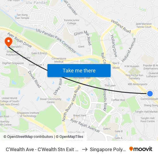 C'Wealth Ave - C'Wealth Stn Exit B/C (11169) to Singapore Polytechnic map