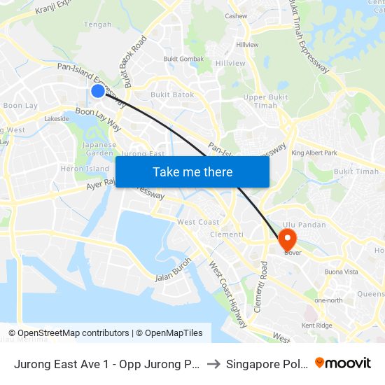 Jurong East Ave 1 - Opp Jurong Polyclinic (28491) to Singapore Polytechnic map