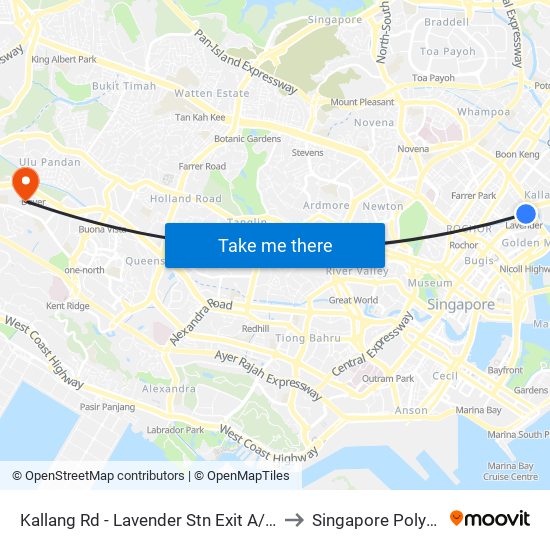 Kallang Rd - Lavender Stn Exit A/Ica (01319) to Singapore Polytechnic map