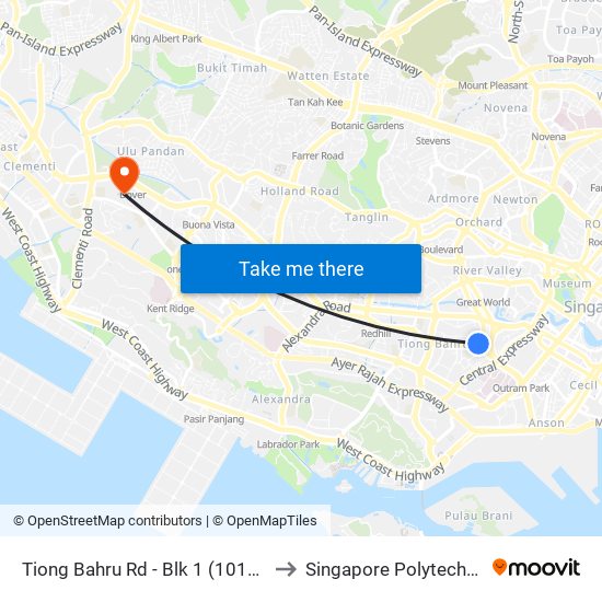 Tiong Bahru Rd - Blk 1 (10149) to Singapore Polytechnic map