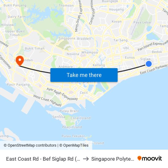 East Coast Rd - Bef Siglap Rd (93061) to Singapore Polytechnic map