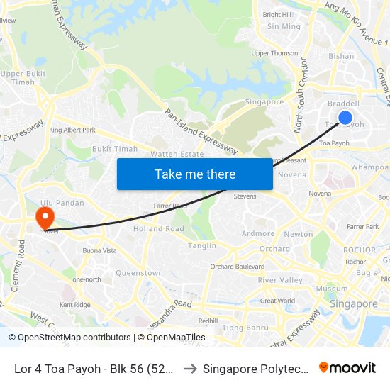 Lor 4 Toa Payoh - Blk 56 (52279) to Singapore Polytechnic map